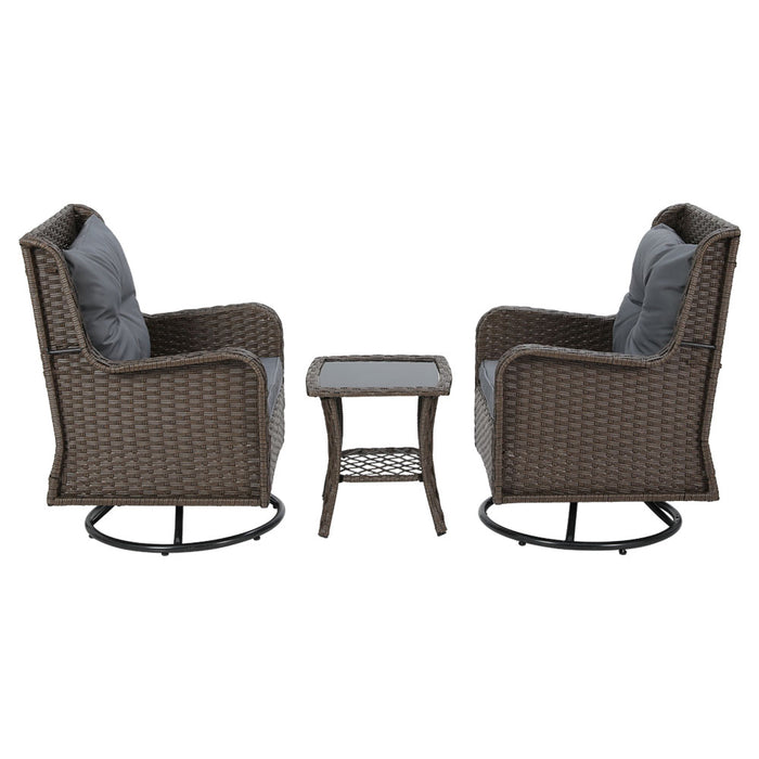 Outdoor Chairs Patio Furniture Lounge Setting 3 Pcs Wicker Swivel Chair Table Bistro Set