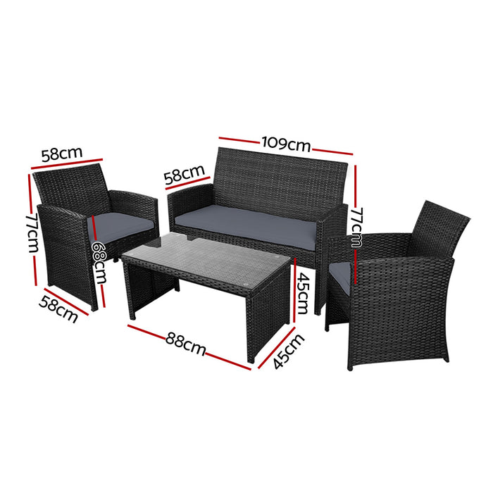 Rattan Furniture Outdoor Lounge Setting Wicker Dining Set w/Storage Cover Black