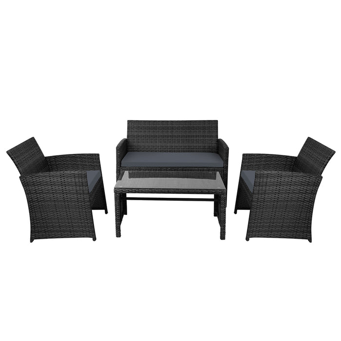 Rattan Furniture Outdoor Lounge Setting Wicker Dining Set w/Storage Cover Black