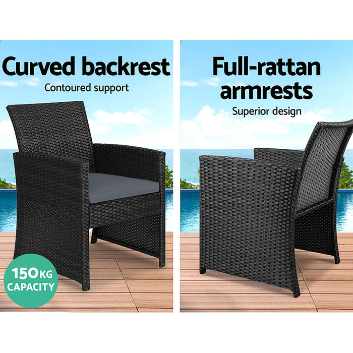 Rattan Furniture Outdoor Lounge Setting Wicker Dining Set w/Storage Cover Black