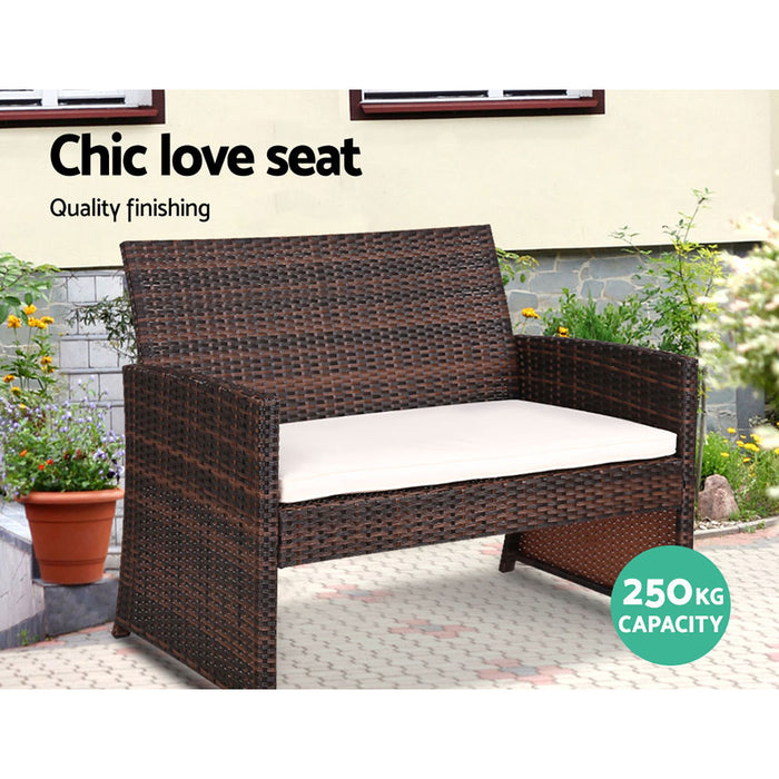 Set of 4 Outdoor Lounge Setting Rattan Patio Wicker Dining Set Brown