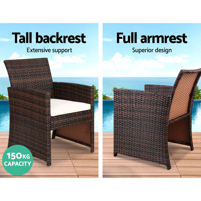 Set of 4 Outdoor Lounge Setting Rattan Patio Wicker Dining Set Brown