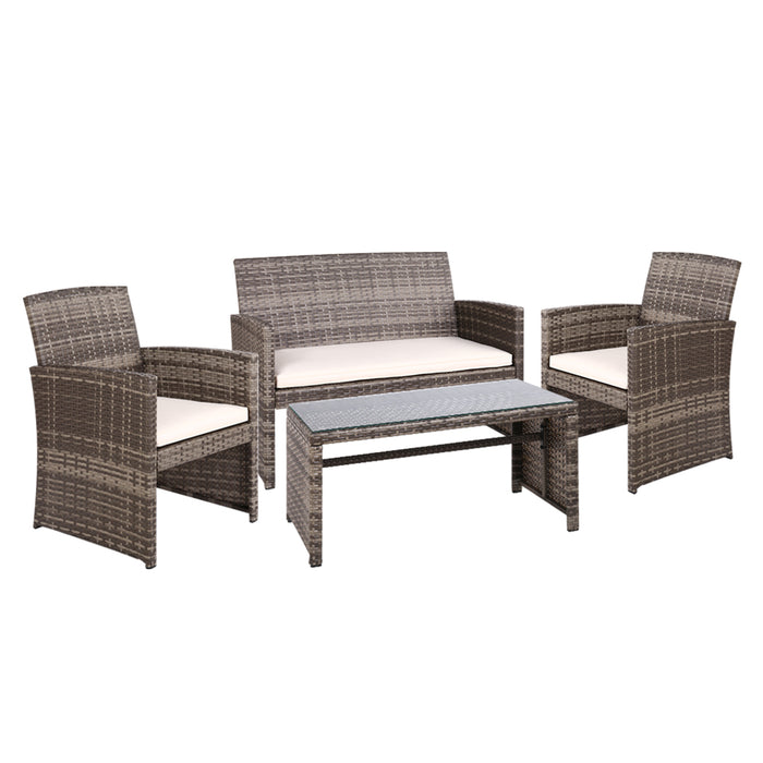 Set of 4 Outdoor Lounge Setting Rattan Patio Wicker Dining Set Mixed Grey