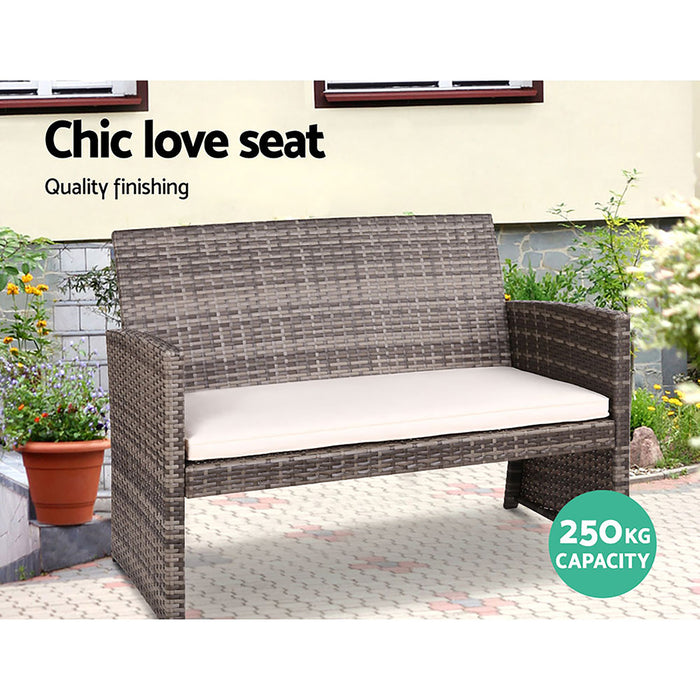 Set of 4 Outdoor Lounge Setting Rattan Patio Wicker Dining Set Mixed Grey