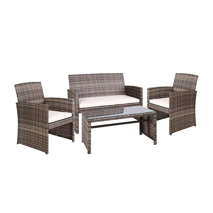 Rattan Furniture Outdoor Lounge Setting Wicker Dining Set w/Storage Cover Mixed Grey