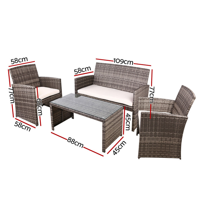 Rattan Furniture Outdoor Lounge Setting Wicker Dining Set w/Storage Cover Mixed Grey