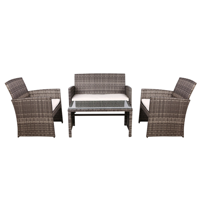 Rattan Furniture Outdoor Lounge Setting Wicker Dining Set w/Storage Cover Mixed Grey