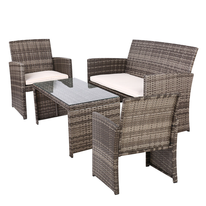 Rattan Furniture Outdoor Lounge Setting Wicker Dining Set w/Storage Cover Mixed Grey