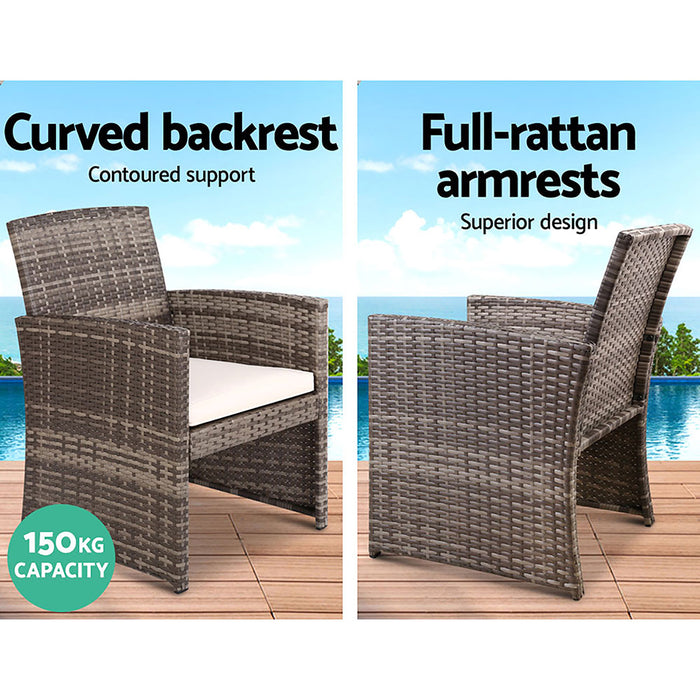 Rattan Furniture Outdoor Lounge Setting Wicker Dining Set w/Storage Cover Mixed Grey