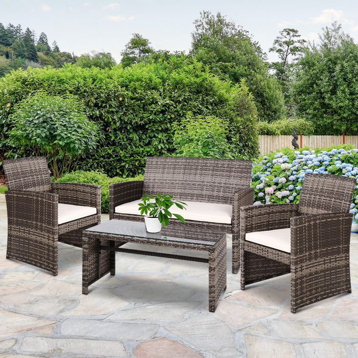 Rattan Furniture Outdoor Lounge Setting Wicker Dining Set w/Storage Cover Mixed Grey