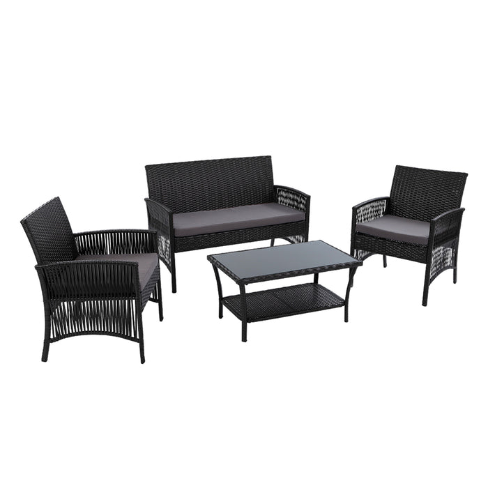 4 PCS Outdoor Furniture Lounge Setting Wicker Dining Set Black