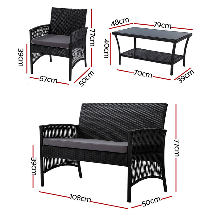 4 PCS Outdoor Furniture Lounge Setting Wicker Dining Set Black