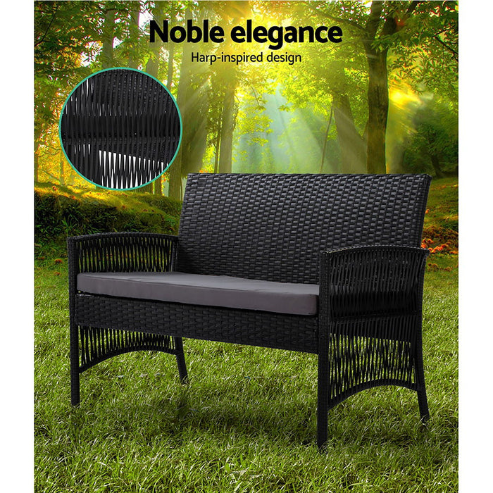 4 PCS Outdoor Furniture Lounge Setting Wicker Dining Set Black