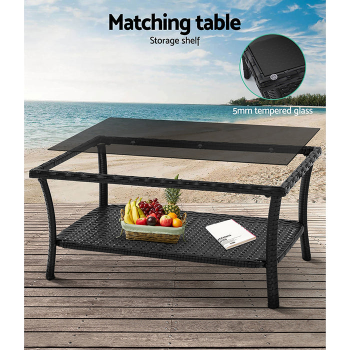 4 PCS Outdoor Furniture Lounge Setting Wicker Dining Set Black