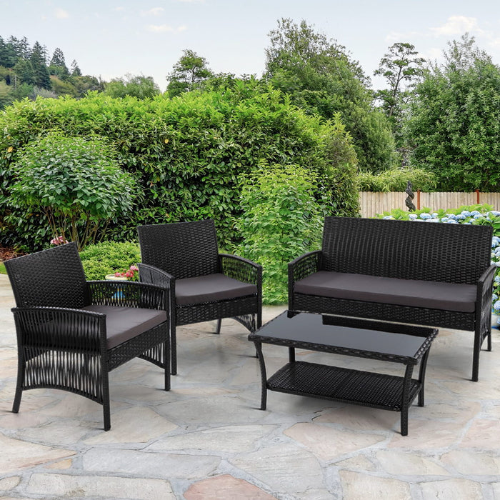 4 PCS Outdoor Furniture Lounge Setting Wicker Dining Set Black