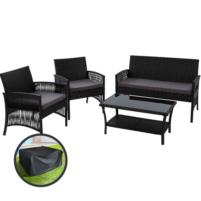 4 PCS Outdoor Furniture Outdoor Lounge Setting Rattan Patio Dining Set