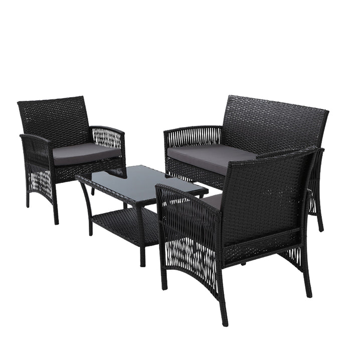 4 PCS Outdoor Furniture Outdoor Lounge Setting Rattan Patio Dining Set