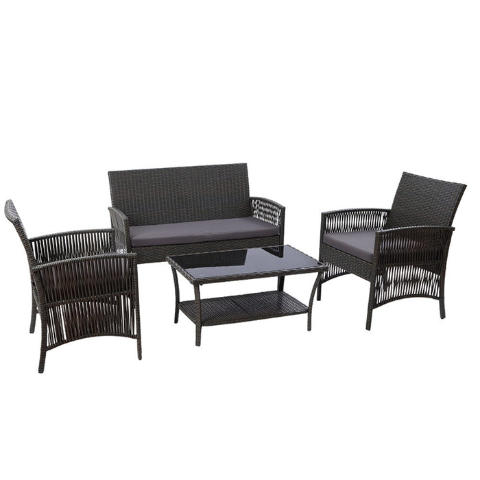 4 PCS Outdoor Furniture Lounge Setting Wicker Dining Set Grey