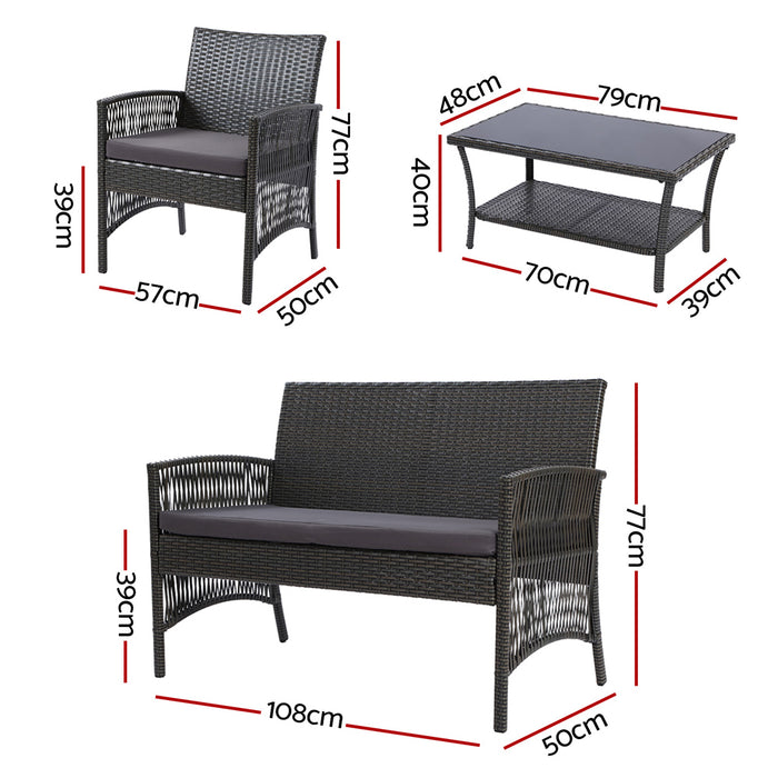 4 PCS Outdoor Furniture Lounge Setting Wicker Dining Set Grey