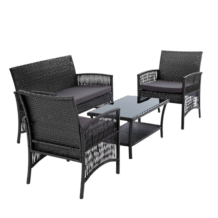 4 PCS Outdoor Furniture Lounge Setting Wicker Dining Set Grey