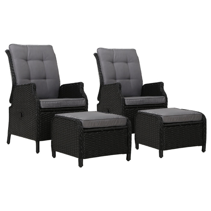 Set of 2 Recliner Chairs Sun lounge Outdoor Setting Patio Furniture Wicker Sofa