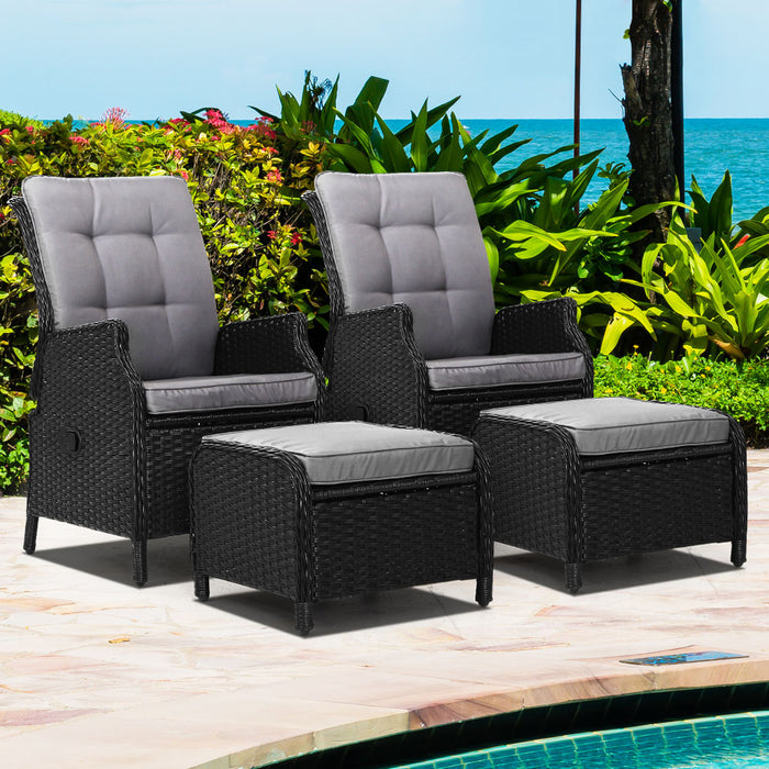 Set of 2 Recliner Chairs Sun lounge Outdoor Setting Patio Furniture Wicker Sofa