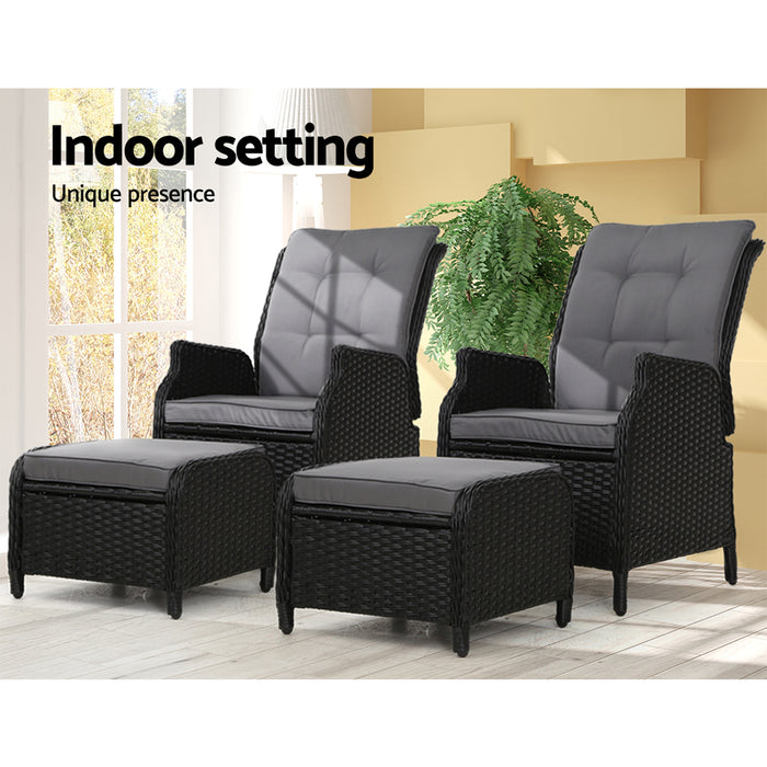 Set of 2 Recliner Chairs Sun lounge Outdoor Setting Patio Furniture Wicker Sofa