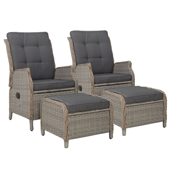 Set of 2 Recliner Chairs Sun lounge Outdoor Patio Furniture Wicker Sofa Lounger