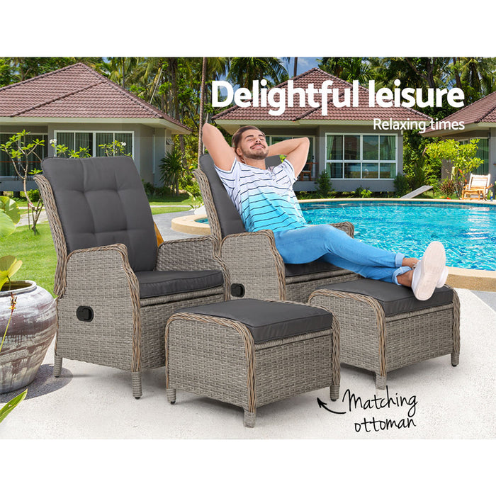 Set of 2 Recliner Chairs Sun lounge Outdoor Patio Furniture Wicker Sofa Lounger