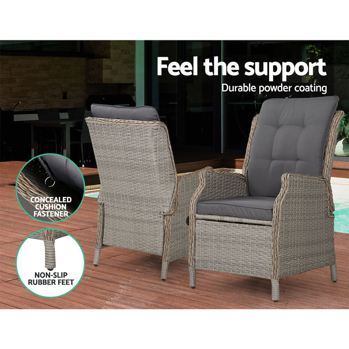 Set of 2 Recliner Chairs Sun lounge Outdoor Patio Furniture Wicker Sofa Lounger