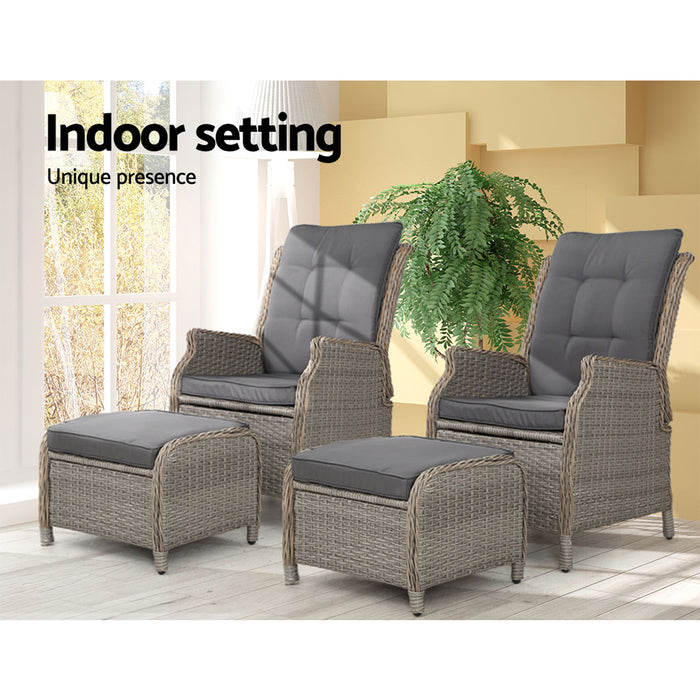 Set of 2 Recliner Chairs Sun lounge Outdoor Patio Furniture Wicker Sofa Lounger