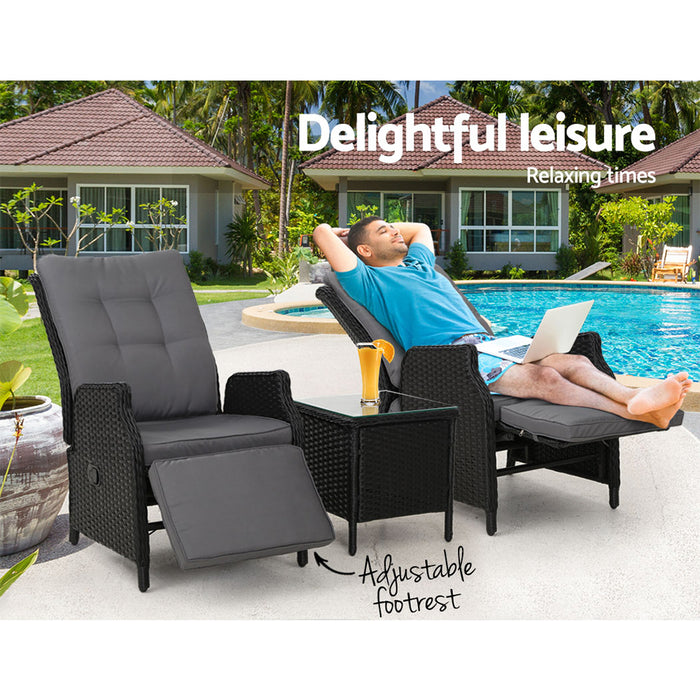 Recliner Chairs Sun lounge Setting Outdoor Furniture Patio Wicker Sofa