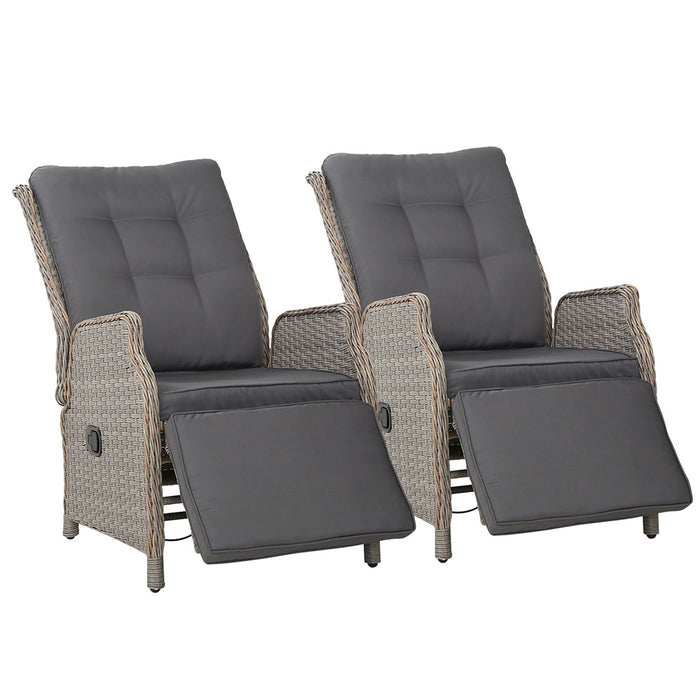 Set of 2 Recliner Chairs Sun lounge Outdoor Furniture Setting Patio Wicker Sofa Grey