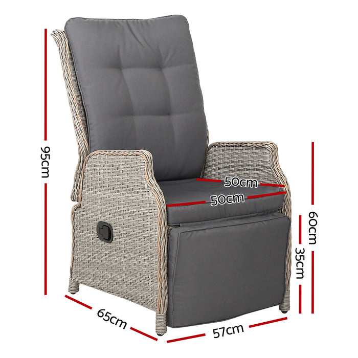 Set of 2 Recliner Chairs Sun lounge Outdoor Furniture Setting Patio Wicker Sofa Grey