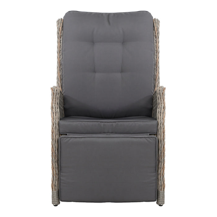 Set of 2 Recliner Chairs Sun lounge Outdoor Furniture Setting Patio Wicker Sofa Grey