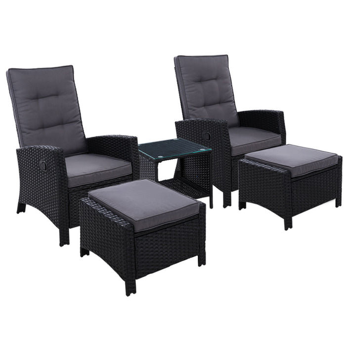 Outdoor Patio Furniture Recliner Chairs Table Setting Wicker Lounge 5pc Black