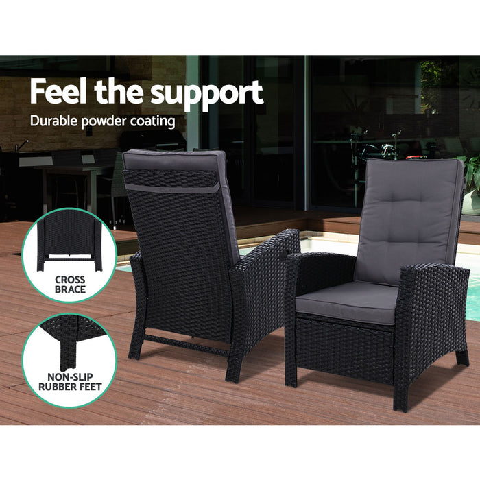 Outdoor Patio Furniture Recliner Chairs Table Setting Wicker Lounge 5pc Black