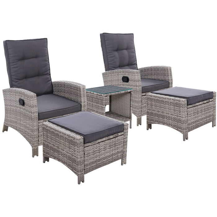 Outdoor Patio Furniture Recliner Chairs Table Setting Wicker Lounge 5pc Grey