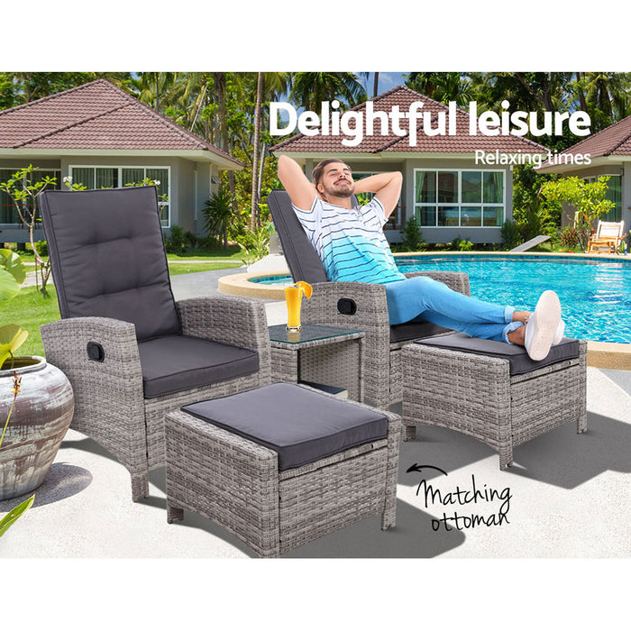 Outdoor Patio Furniture Recliner Chairs Table Setting Wicker Lounge 5pc Grey