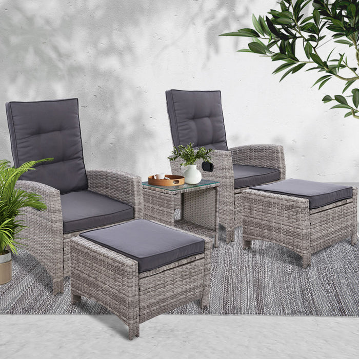 Outdoor Patio Furniture Recliner Chairs Table Setting Wicker Lounge 5pc Grey