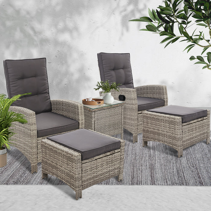 Outdoor Patio Furniture Recliner Chairs Table Setting Wicker Lounge 5pc Grey