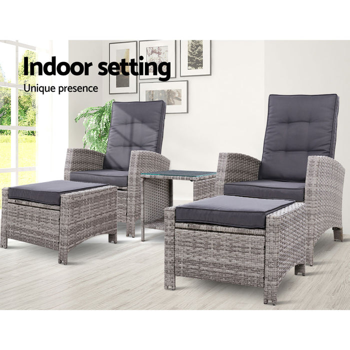 Outdoor Patio Furniture Recliner Chairs Table Setting Wicker Lounge 5pc Grey