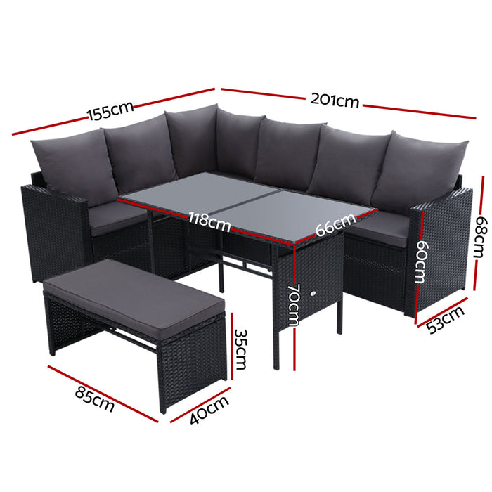 Outdoor Furniture Dining Setting Sofa Set Lounge Wicker 8 Seater Black