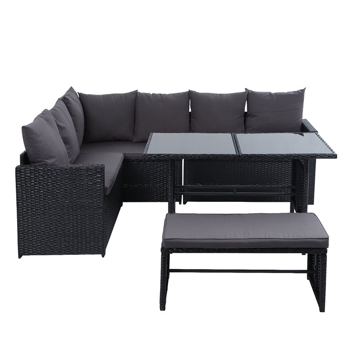 Outdoor Furniture Dining Setting Sofa Set Lounge Wicker 8 Seater Black