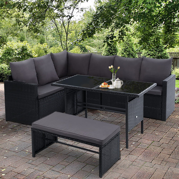 Outdoor Furniture Dining Setting Sofa Set Lounge Wicker 8 Seater Black