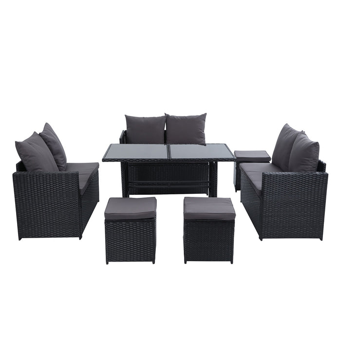 Outdoor Furniture Dining Setting Sofa Set Lounge Wicker 9 Seater Black