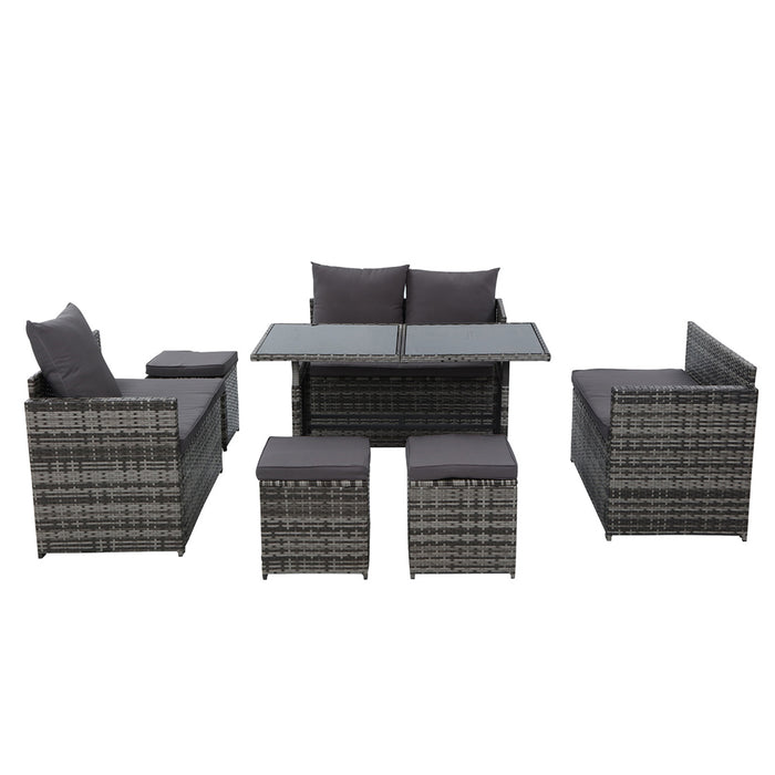 Outdoor Furniture Dining Setting Sofa Set Lounge Wicker 9 Seater Mixed Grey