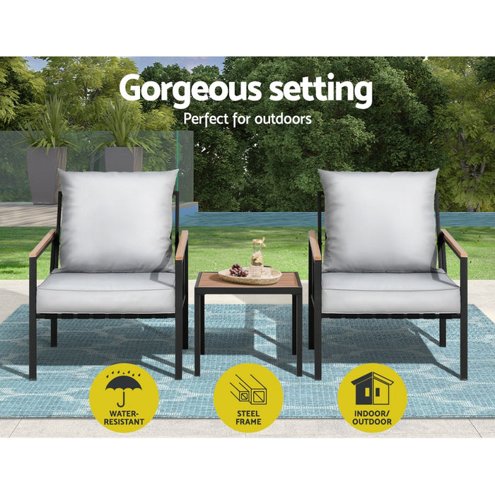 Outdoor Furniture 3pcs Lounge Setting Bistro Set Chairs Table Patio