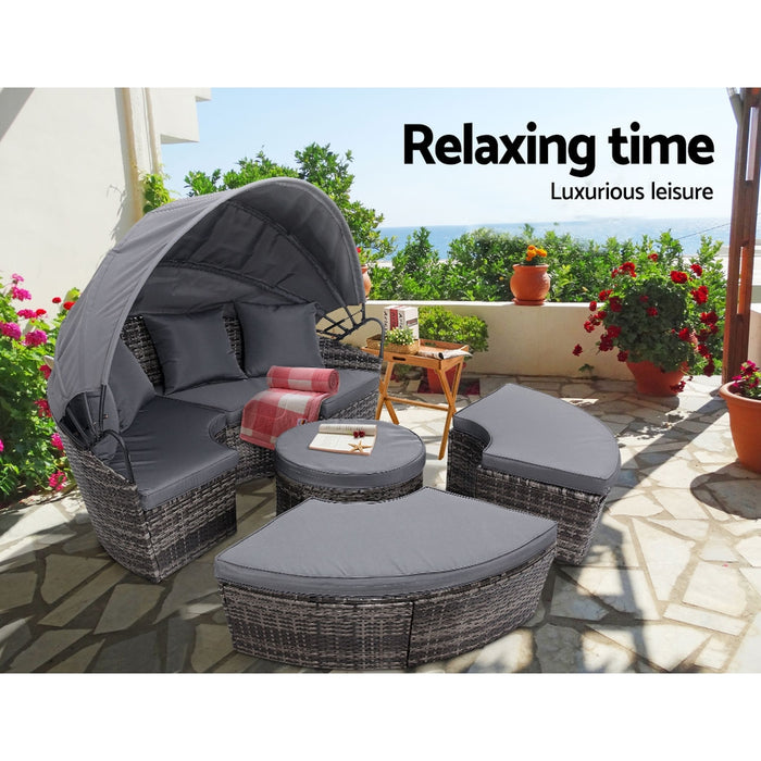 Outdoor Lounge Setting Sofa Patio Furniture Wicker Garden Rattan Set Day Bed Grey