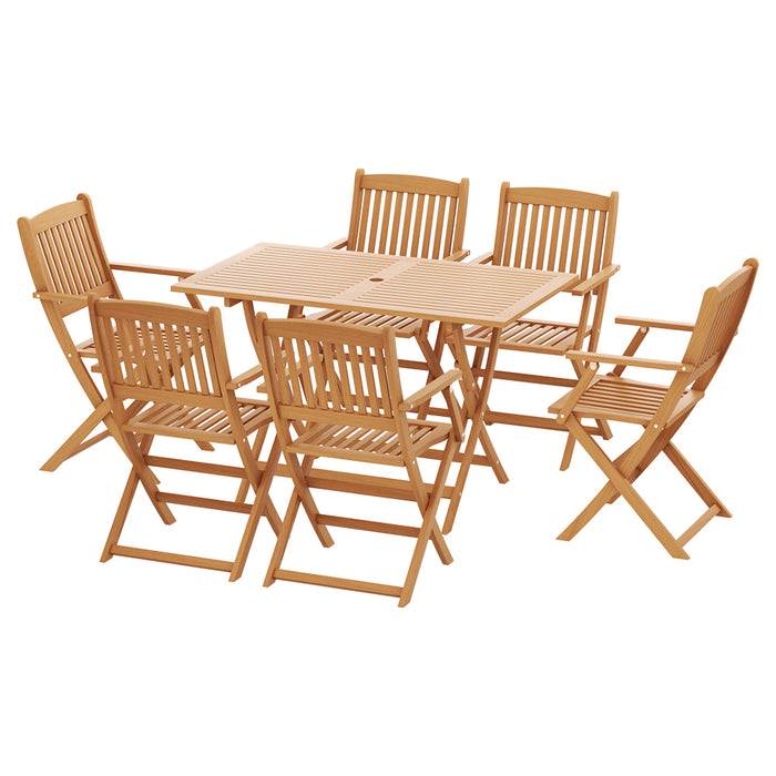 7PCS Outdoor Dining Set Garden Chairs Table Patio Foldable 6 Seater Wood